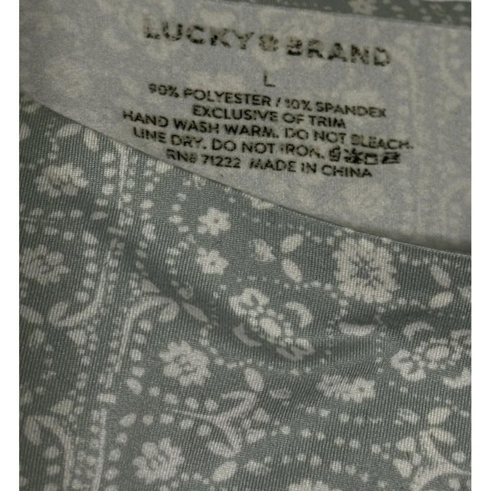 Lucky Brand Women's Bralette Large L Green Bandana White Floral Paisley Boho Bra